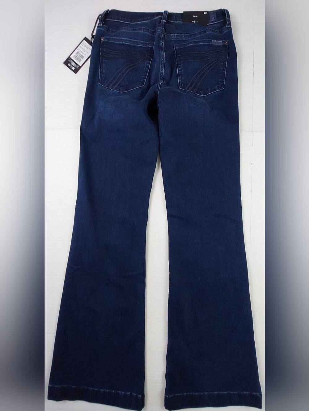 7 For All Mankind Dojo Blue Black Santiago Flared Jeans Womens 28x34 NWT $229.00